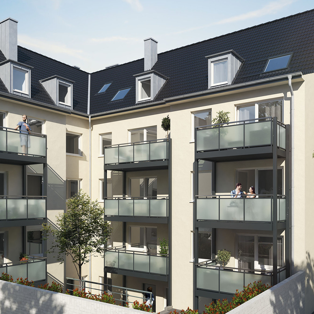 Außenansicht: Ehrenfeld Hansemannstraße, Balkone im Hinterhof