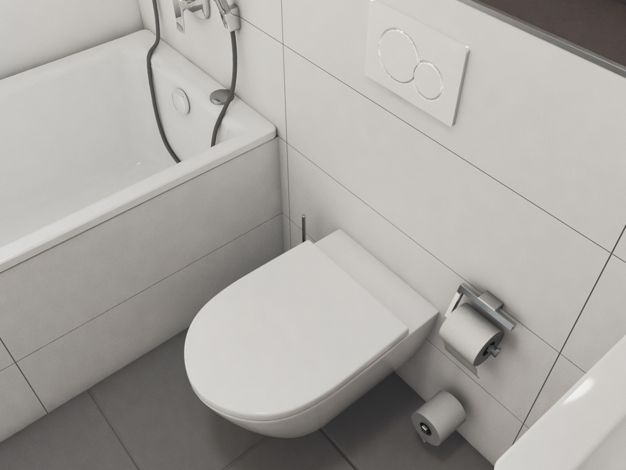 Ansicht Badezimmer mit Waschbecken, Toilette und Badewanne