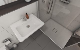 Ansicht einer Duschkabine und eines Waschbeckens