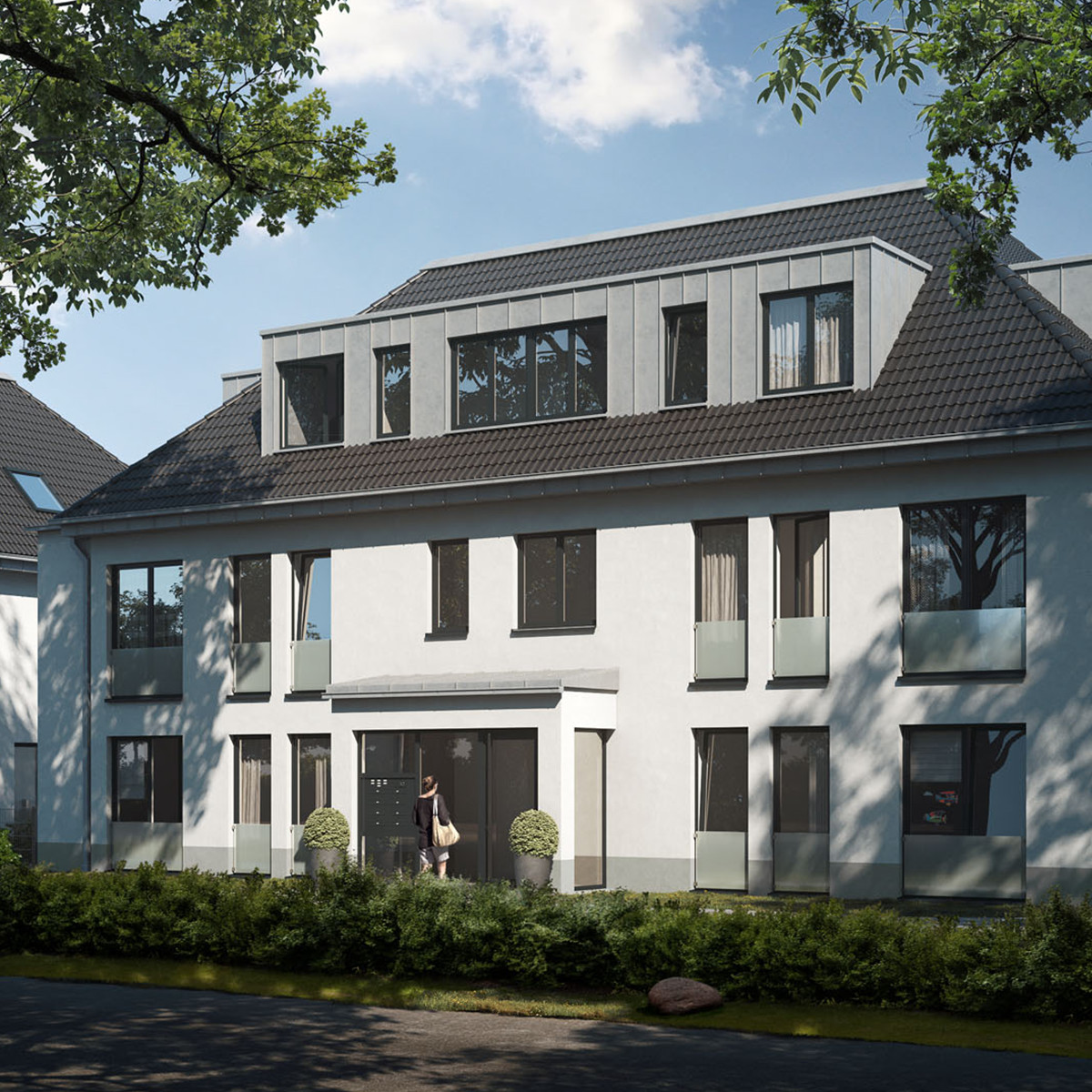 Front eines Mehrfamilienhauses