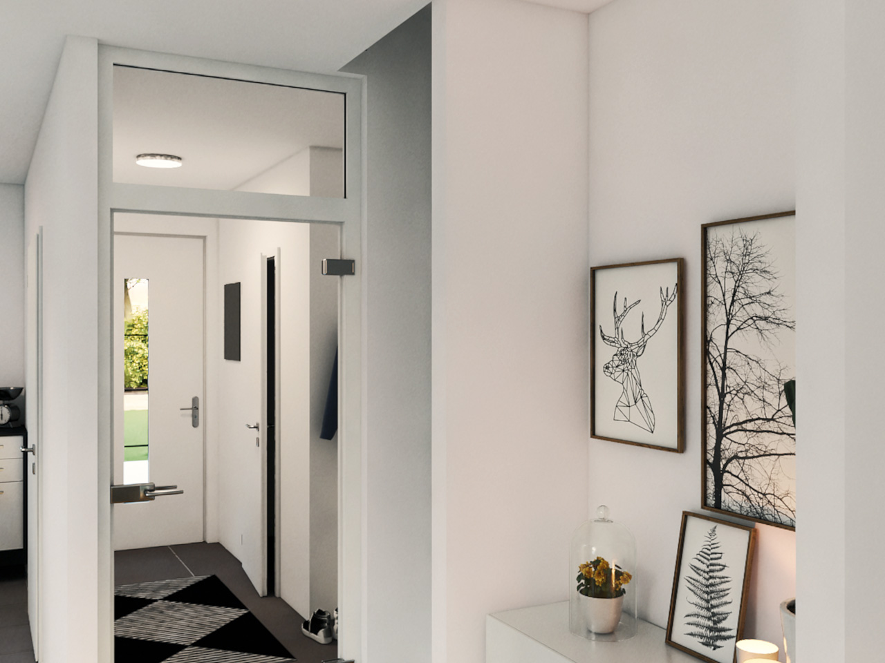 Blick auf Flur und Küche